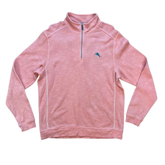 Tommy Bahama Men’s L Coral Pink 1/4 Zip Pullover Sweatshirt Pima Cotton Blend - Picture 1 of 11